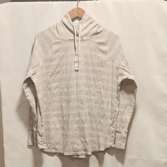 Eddie Bauer Pullover Hooded Long‎ Sleeve Top Women's 2XL Gray/White Striped - Picture 1 of 10